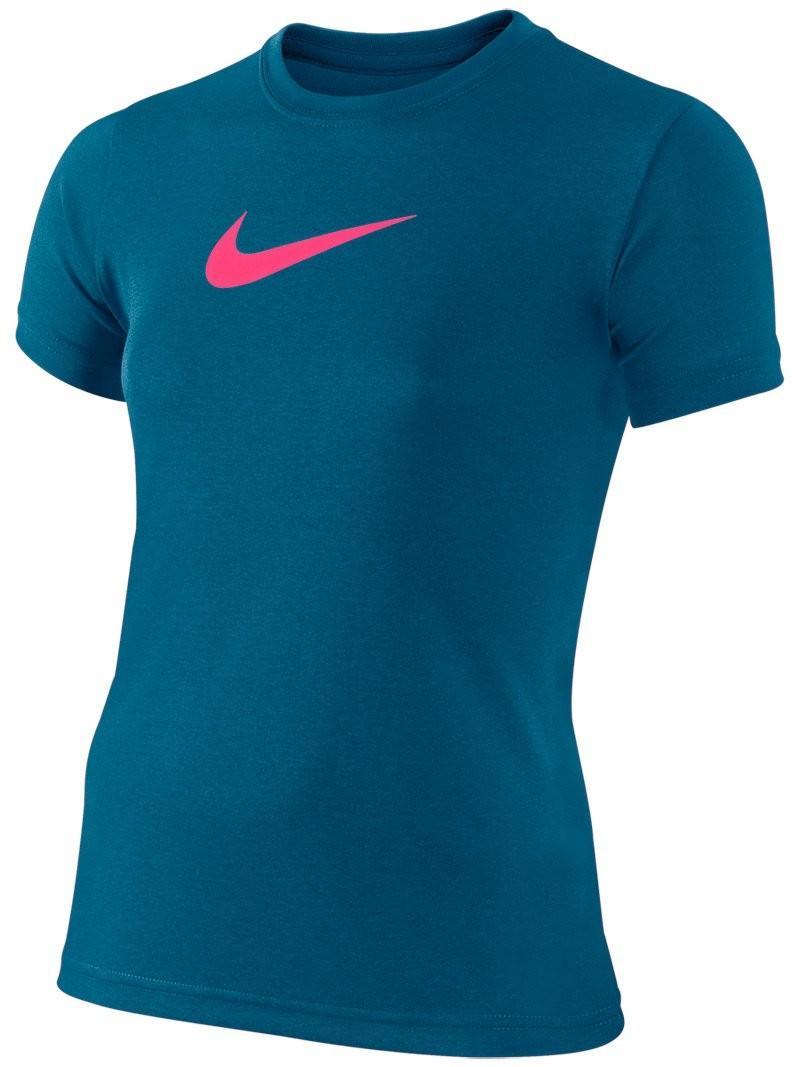 Теннисная футболка детская Nike Legend SS Top YTH industrial blue/racer pink