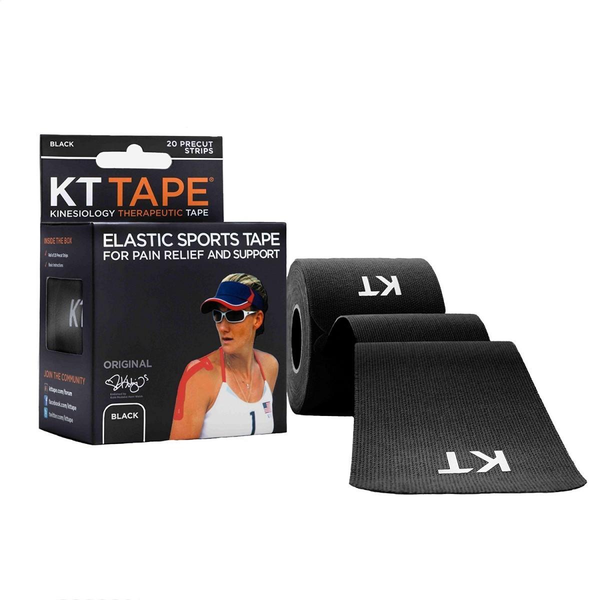 KT TAPE Original Cotton Elastic Kinesiology Therapeutic Tape Black 20 Pre-Cut 10-Inch Strips кинезио