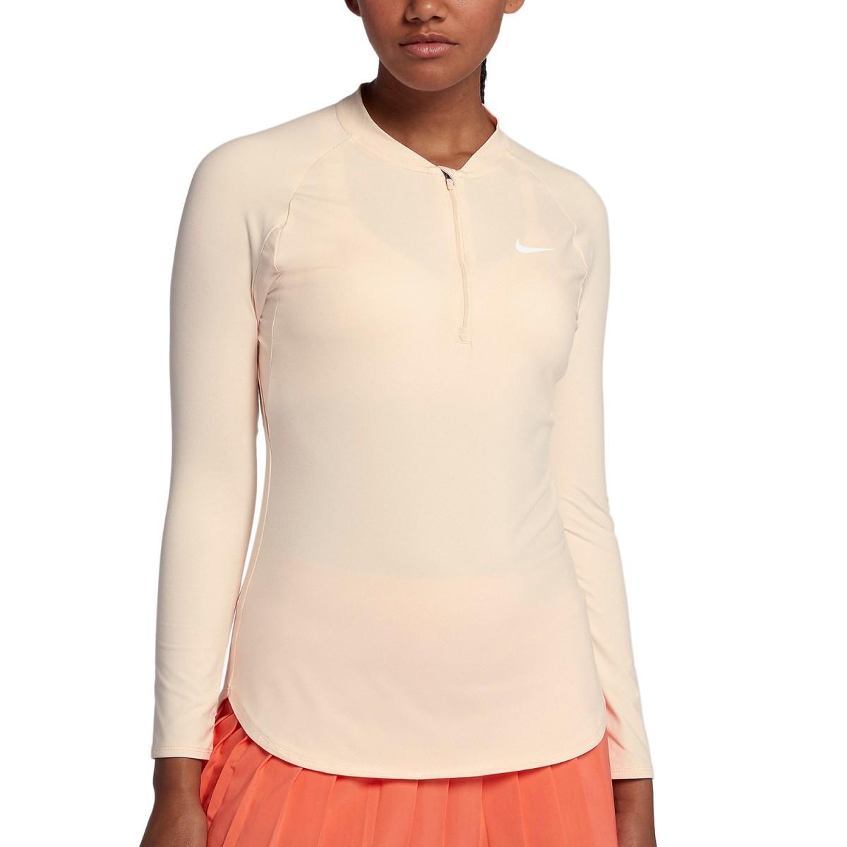 Тенісна футболка жіноча Nike Court Pure LS HZ Top guava ice/white