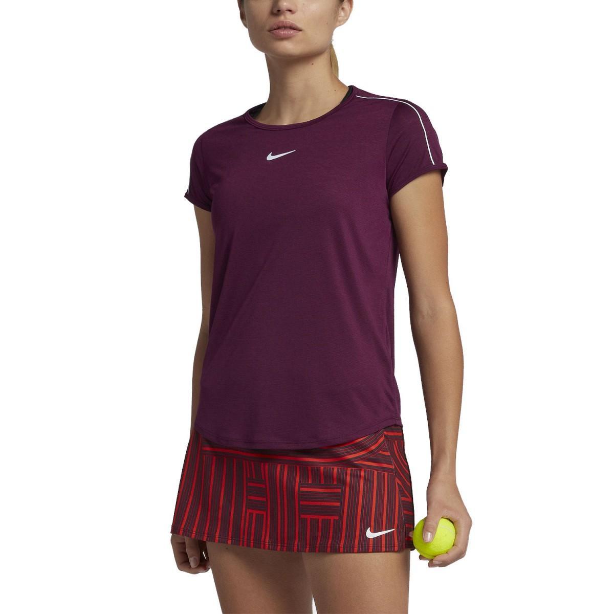 Теннисная футболка женская Nike Court Dry Top bordeaux/white