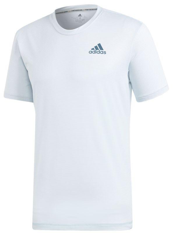 Теннисная футболка мужская Adidas Parley Striped Tee white/easy blue