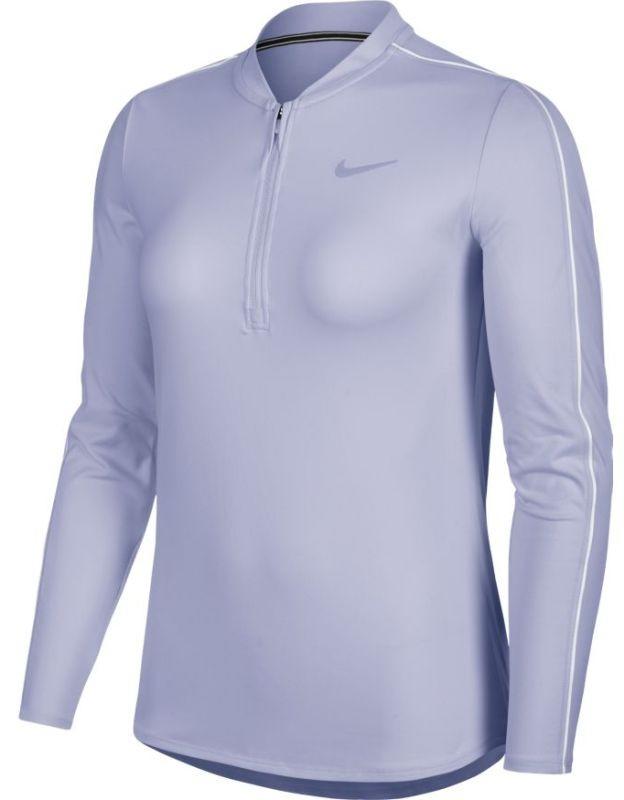 Теннисная футболка женская Nike Court Women Dry 1/2 Zip Top oxygen purple/white/white/oxygen purple