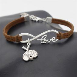 Браслет Casual Tennis Racket Ball Love Leather Dark Brown