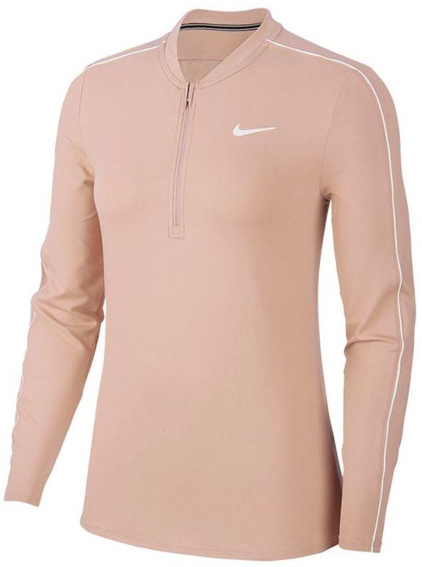 Теннисная футболка женская Nike Court Women Dry 1/2 Zip Top washed coral/white/white/white
