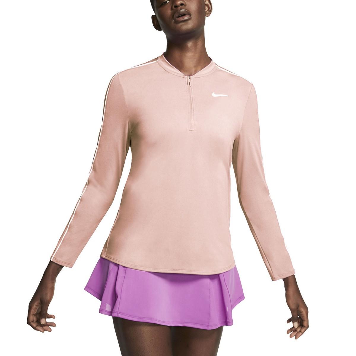 Теннисная футболка женская Nike Court Women Dry 1/2 Zip Top washed coral/white/white/white