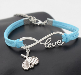 Браслет Casual Tennis Racket Ball Love Leather Sky Blue
