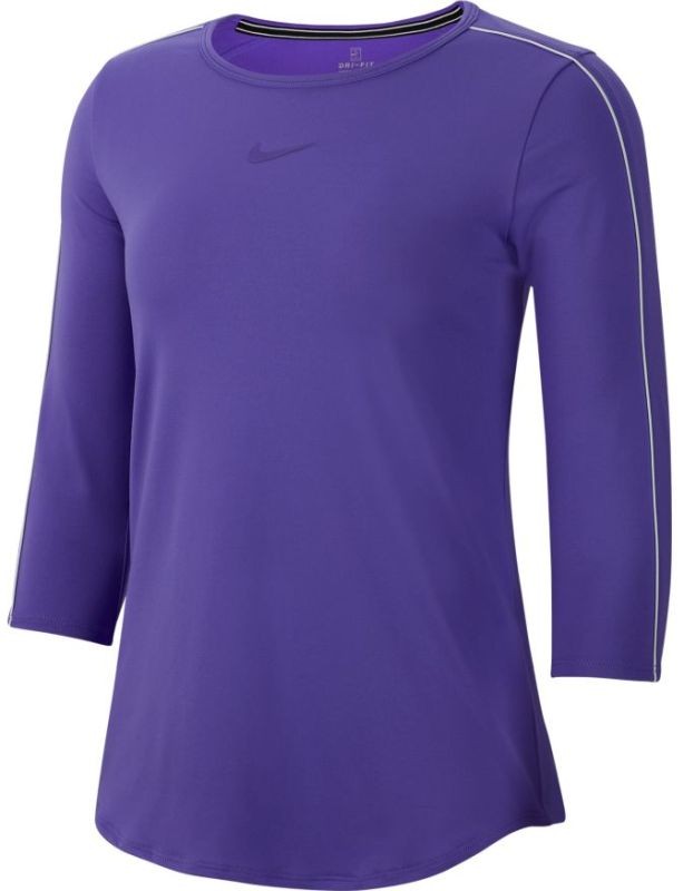 Теннисная футболка женская Nike Court Women 3-4 Sleeve Top psychic purple/white/psychic purple