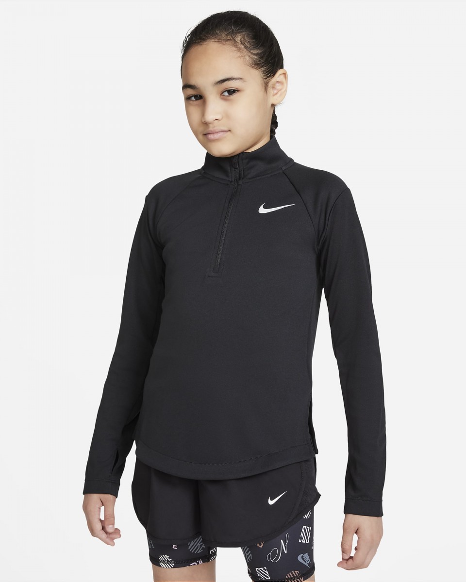 Теннисная футболка детская Nike Girls 1/2 Zip Long Sleeve Top black