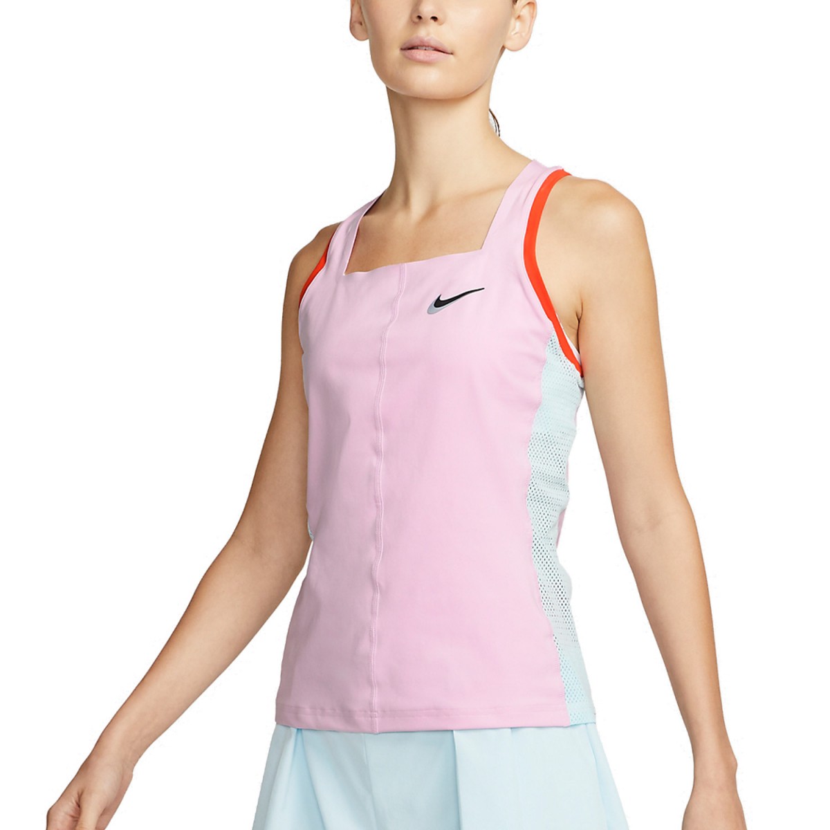 Теннисная майка женская Nike Court Slam Tank light arctic pink/glacier blue/team orange/black