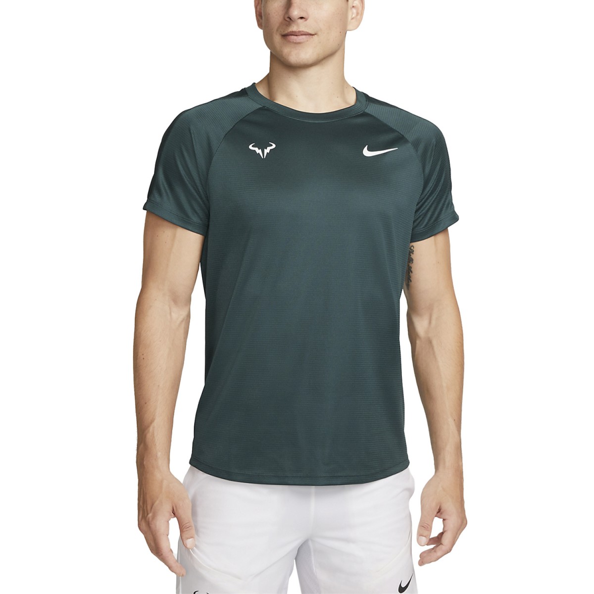 Теннисная футболка мужская Nike Rafa Challenger Tennis Top deep jungle/fireberry/white