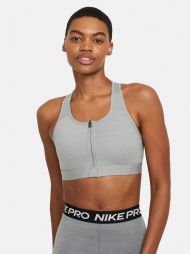 Топ женский Nike Swoosh Zip Front Bra grey/black Топ женский Nike Swoosh Zip Front Bra grey/black