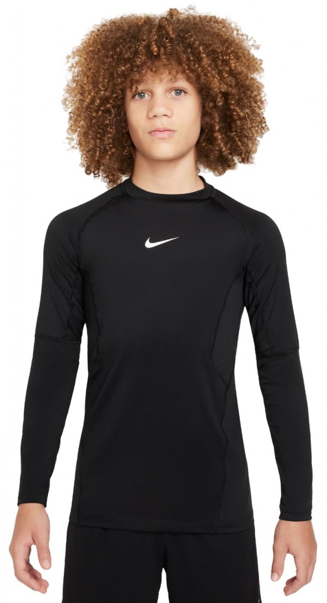 Теннисная футболка детская Nike Pro Long Sleeve Top black/white