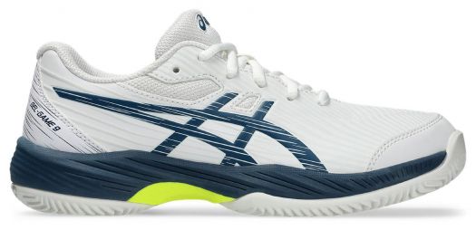 Детские теннисные кроссовки Asics Gel-Game 9 GS ГРУНТ white/mako blue Детские теннисные кроссовки Asics Gel-Game 9 GS ГРУНТ white/mako blue