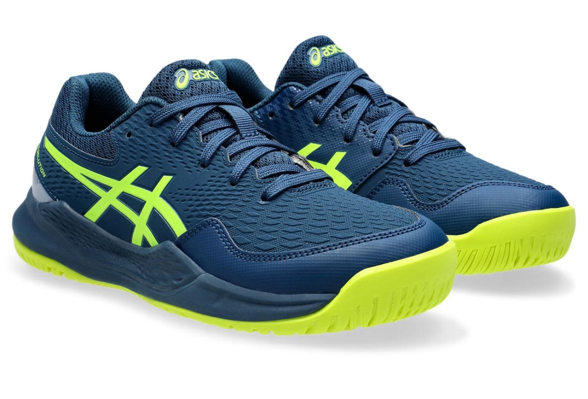 Детские теннисные кроссовки Asics Gel-Resolution 9 mako blue/safety yellow