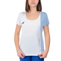 Тенісна футболка жіноча Babolat Play Cap Sleeve Top Women white / blue Тенісна футболка жіноча Babolat Play Cap Sleeve Top Women white / blue