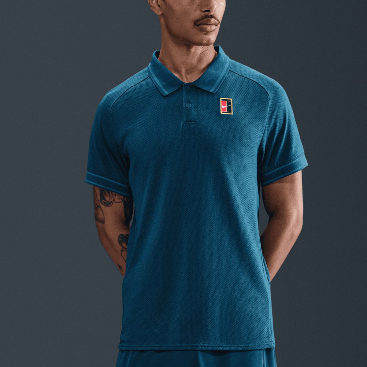 Тенісна футболка чоловіча Nike Court Heritage Tennis Polo blue force/green abyss