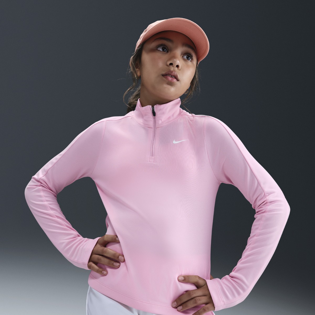 Теннисная футболка детская Nike Girl's Fall Half Zip med soft pink/white